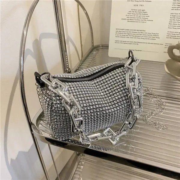Allover Rhinestone Bucket Bag, Glitter Chain Prom Purse, Women's Mini Crossbody Bag (6.3*3.54) Inch - Image 2