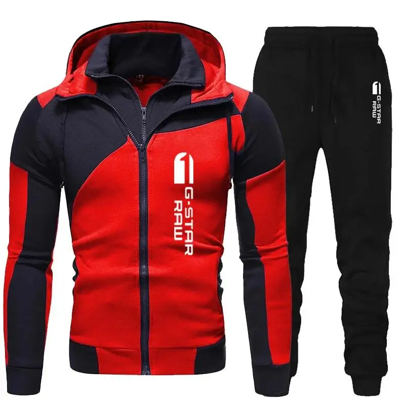 Men Tracksuit Double Zipper Two Pieces Set Mens Sportswear Male Jacket Hoodie and Pants Sweatsuit Hoodies+Pants - Image 2