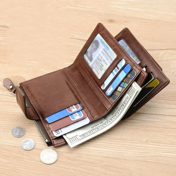 Men's Coin Purse Wallet Fashion RFID Blocking Man Leather Wallet Zipper Business Card Holder ID Money Bag Wallet Male - Image 4