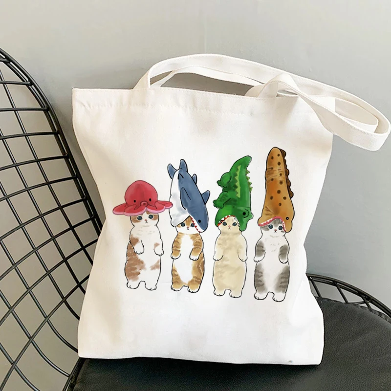 Kawaii Cats Cartoon Manga Tote Bag Beach Bag Shopper Bags Handbags Canvas Shoulder Bags Woman Shopping Bags High Capacity - Image 4