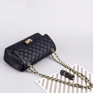 2023 New Tweed Style High-end Feel Single Shoulder Slant Cross Leather Harness Bag Soft Texture Underarm Bag Chain Strap