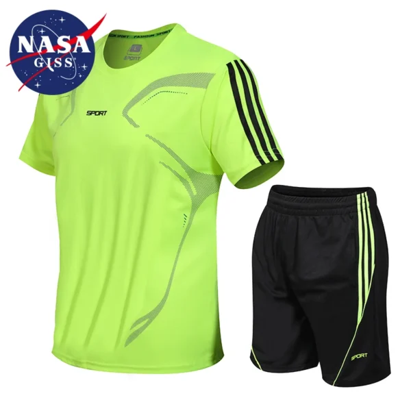 NASA GISS Sports Set Men's Summer Fitness Short sleeved T-shirt Men's Quick Drying Clothes Running Loose Casual Sportswear Large