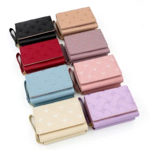 Women's Wallet Tri Fold Card Bag PU Multi Objects Pocket Short Fashion Embroidered Love Pattern Korean Minimalist New 2023