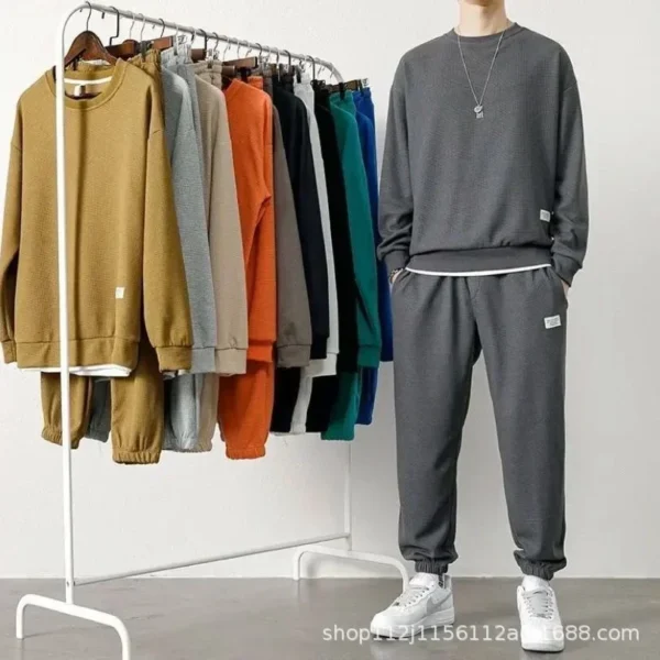 Men's Casual Suit with Round Neck Sweatshirt and Long-Sleeved Trousers for Autumn and Winter Tracksuit Mens Clothes