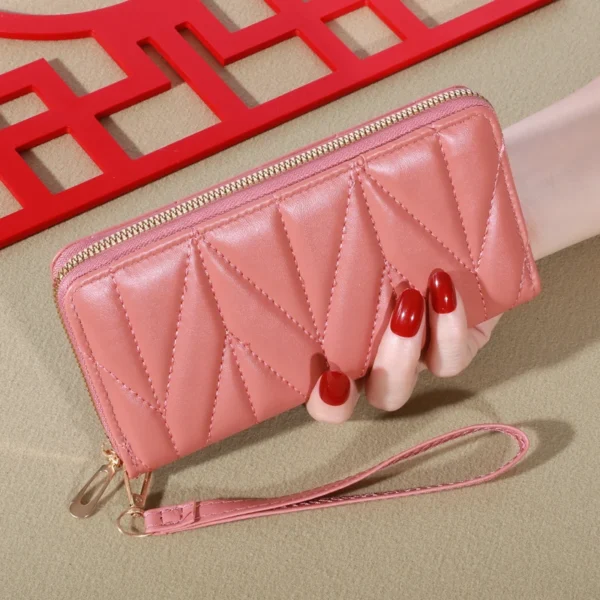 Fashion Quilted Long Wallet For Women, Zipper Around Clutch Coin Purse, Multi Card Slots Mobile Phone Bag - Image 6