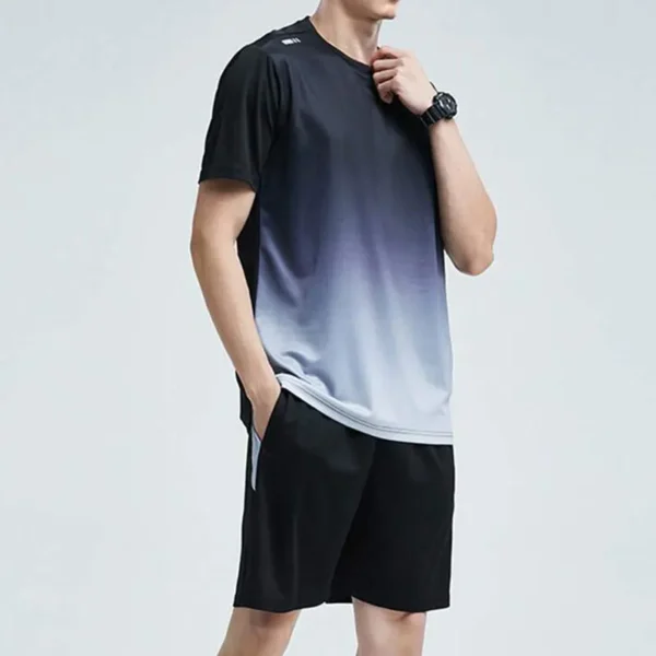 Men Active Quick Dry Crew Neck T Shirts and Shorts Set Athletic Workout Short Sleeve Clothes Basketball Running Gym Sports Suit - Image 5