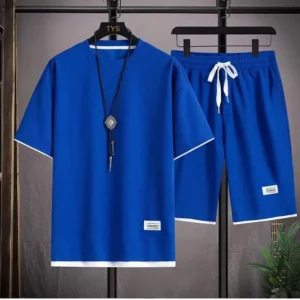 Men's new Waffle Summer Suit 2024 Casual T-shirt + Shorts Suit Men's Tracksuit Solid color tracksuit loose suit