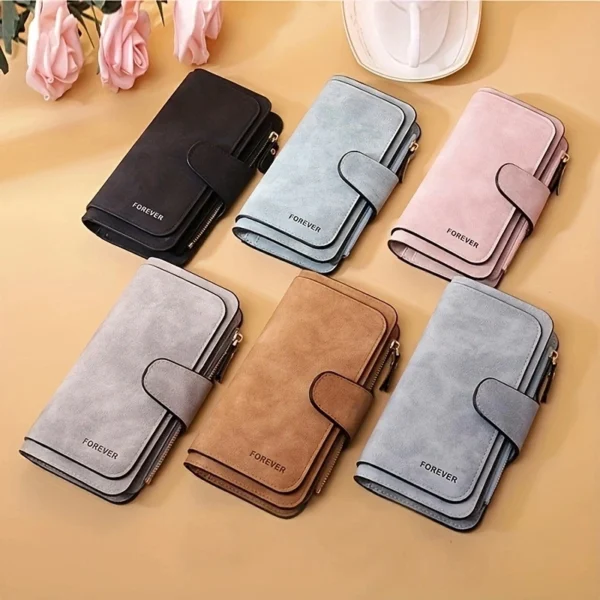 Women Wallet Frosted Leather Long Vintage Female Clutch Bag Credit Card Holder Ladies Zip Purse Phone Bag Money Clip - Image 3