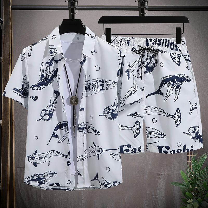 Men's Hawaiian Beach Set Single Breasted Short Sleeve Shirt and Shorts Casual Summer Vacation Travel Outfit - Image 2