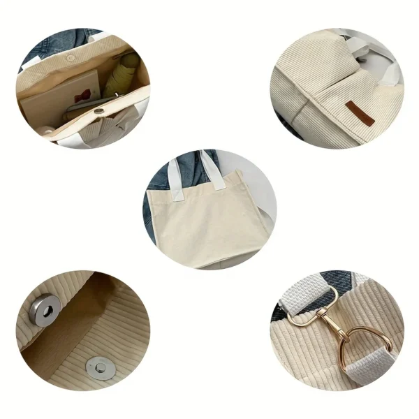 Women's Corduroy Tote Bag Large Capcity Handbags for Women Commuting Women's Bag Messenger Shoulder Bag Female Handbag - Image 6