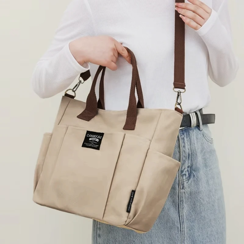 Urban Minimalist Female Student Large Capacity Commuting Horizontal Canvas Single Shoulder Diagonal Cross Portable Tote Bag - Image 2