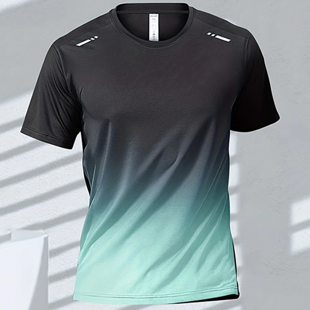 Summer Men's T-Shirt Badminton Quick Dry Men's Boxing Training short sleeve Casual Sportswear Running Tops Man Gradient Clothes - Image 2