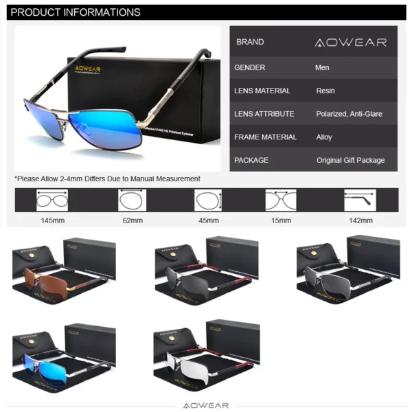 AOWEAR Luxury Square Sunglasses Men Polarized Retro Mirror Sun Glasses for Man Women Vintage Shades Eyewear with Case - Image 5