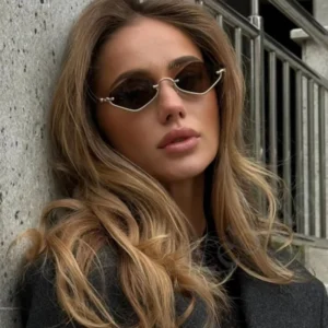 Fashion Small Polygonal Metal Half-Frame Sunglasses – Luxury Hipster Cat-Eye Shades for Women