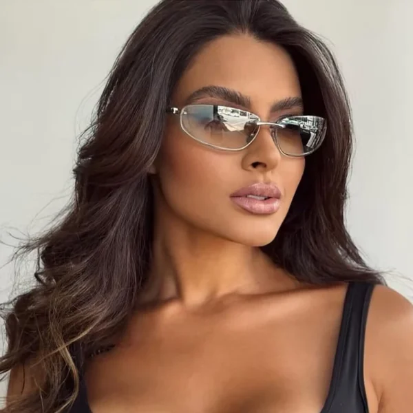 Oval Frameless Y2K Luxury Sunglasses for Women – High-End Punk Style Retro Outdoor Eyewear with Bold Personality
