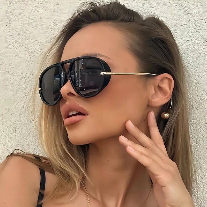 2025 Luxury Designer Oversized Pilot Sunglasses – Vintage Punk Double Bridge UV400 Shades for Women - Image 4