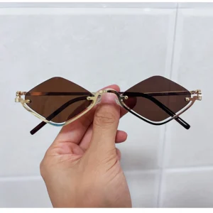 Fashion Small Polygonal Metal Half-Frame Sunglasses – Luxury Hipster Cat-Eye Shades for Women