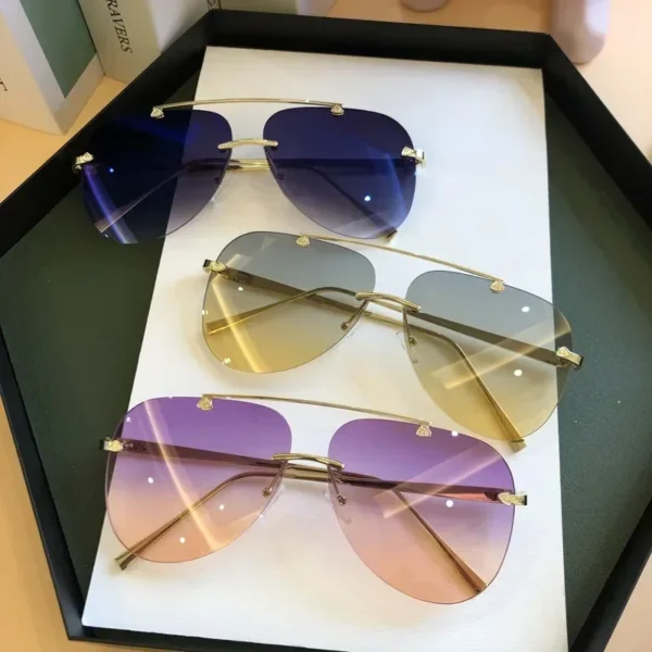2025 Sunglasses For Men Vintage Rimless Alloy Aviation Pilot Brand Gradient Sun Glasses Female Metal Oval Shades Black Brown - Image 6