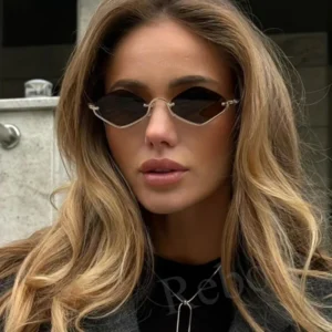 Fashion Small Polygonal Metal Half-Frame Sunglasses – Luxury Hipster Cat-Eye Shades for Women