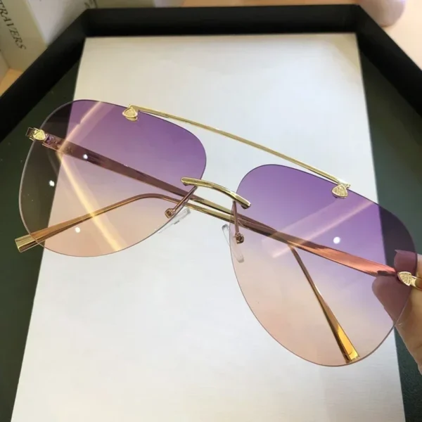 2025 Sunglasses For Men Vintage Rimless Alloy Aviation Pilot Brand Gradient Sun Glasses Female Metal Oval Shades Black Brown - Image 2