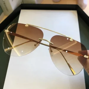 2025 Sunglasses For Men Vintage Rimless Alloy Aviation Pilot Brand Gradient Sun Glasses Female Metal Oval Shades Black Brown