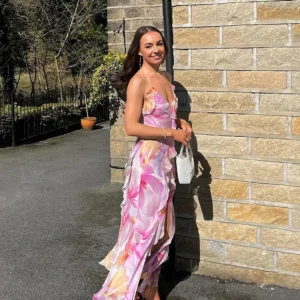 Weird Puss Flower Print Dress Woman Summer Strapless Splits Irregular Tassel Patchwork Backless Bandage Party Skinny Vestidos