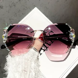 2025 Luxury Vintage Rimless Rhinestone Sunglasses – Gradient Lens Shades for Women
