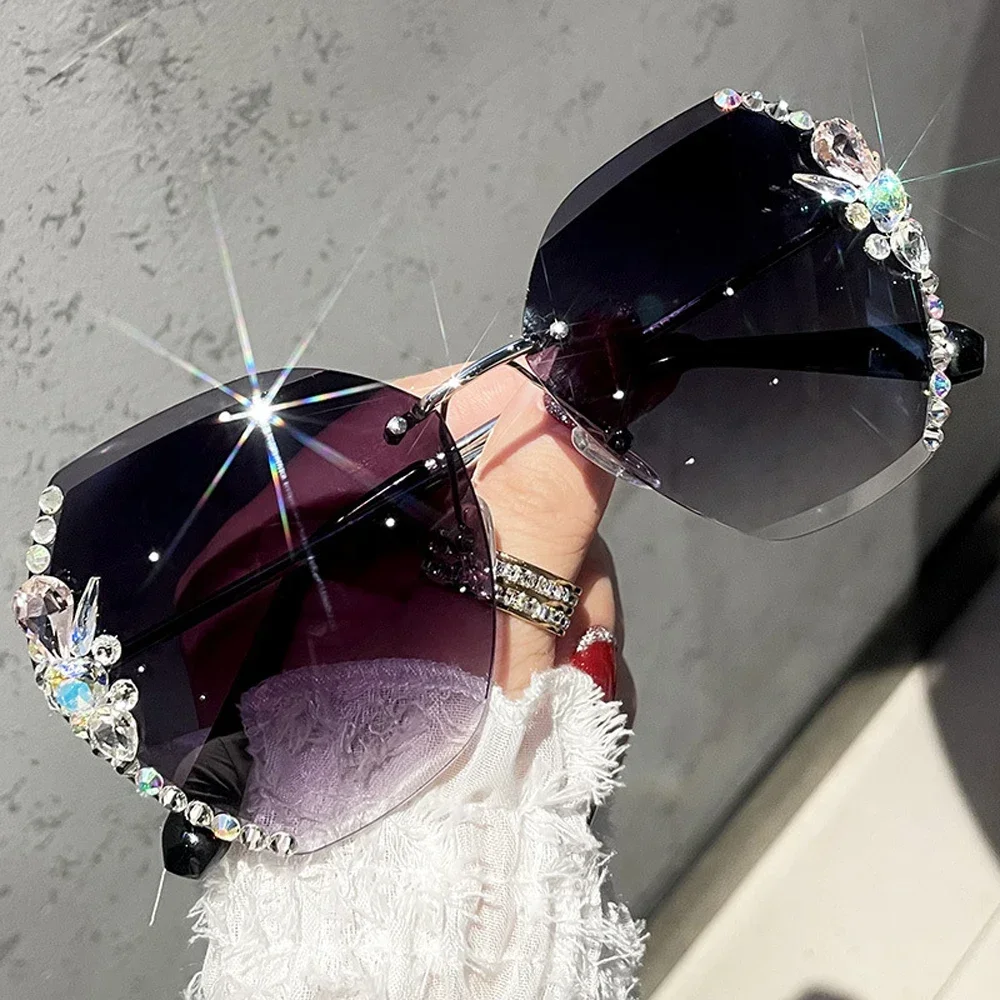 2025 Luxury Vintage Rimless Rhinestone Sunglasses – Gradient Lens Shades for Women - Image 4