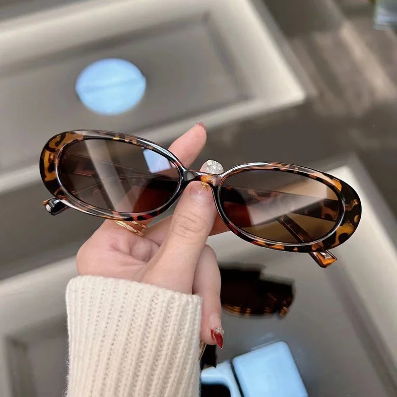 New Vintage Oval Sunglasses for Women – Luxury Designer Retro Shades with Leopard Frame & Mirror Lenses - Image 2