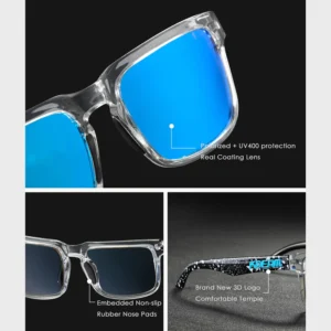 New KDEAM Brand High Quality Men Square Sunglasses Colors Sports Polarized Sun Glasses Reflective Coating Mirrored Lens UV400