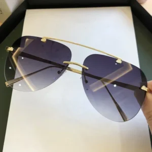 2025 Sunglasses For Men Vintage Rimless Alloy Aviation Pilot Brand Gradient Sun Glasses Female Metal Oval Shades Black Brown