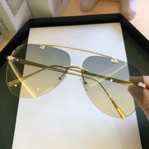2025 Sunglasses For Men Vintage Rimless Alloy Aviation Pilot Brand Gradient Sun Glasses Female Metal Oval Shades Black Brown