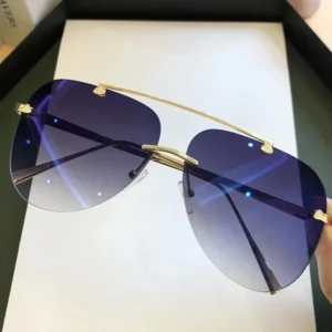 2025 Sunglasses For Men Vintage Rimless Alloy Aviation Pilot Brand Gradient Sun Glasses Female Metal Oval Shades Black Brown