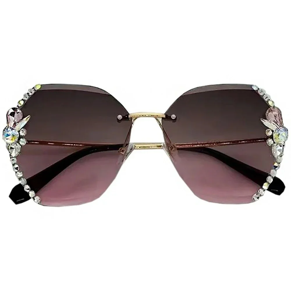 2025 Luxury Vintage Rimless Rhinestone Sunglasses – Gradient Lens Shades for Women - Image 6