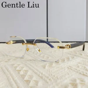Vintage Square Rimless Sunglasses Men 2025 Luxury Brand Trendy Frameless Punk UV400 Eyewear Anti Blue Light Prescription Glasses