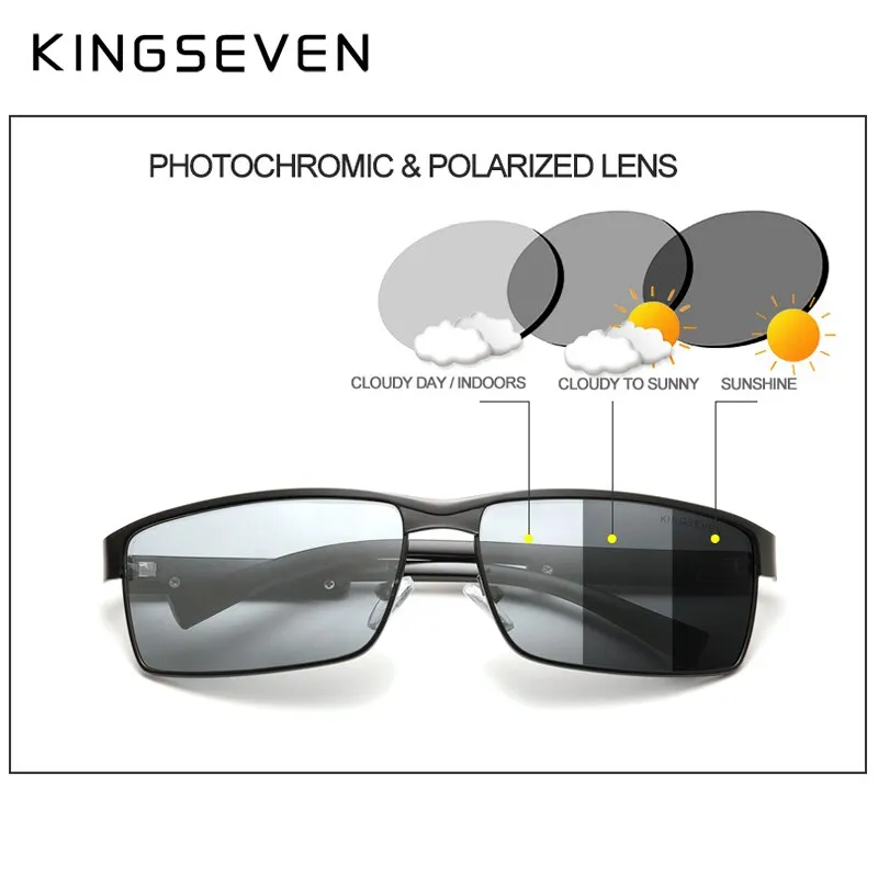 KINGSEVEN Men Polarized Photochromic Sunglasses Design Women Chameleon Sun Glasses UV400 Anti-glare Driving Square Eyeglasses - Image 3