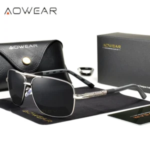 AOWEAR Luxury Square Sunglasses Men Polarized Retro Mirror Sun Glasses for Man Women Vintage Shades Eyewear with Case