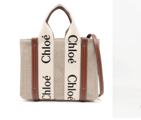 Designer Beige Linen Tote Bag – Medium Leather-Trimmed Shoulder Bag with Logo-Inspired Webbing Handles