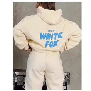 White Fox Oversized Velvet Hoodie Set