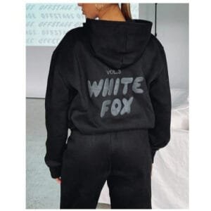 White Fox Oversized Velvet Hoodie Set