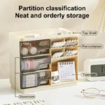UFORU Multi-layer Drawer Type Desktop storage box , Office Large Capacity Cream Wind Stationery organizer 2PCS/3PCS - Image 4