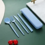 4-piece Portable Utensils, Healthy Eco-Friendly Wheat Straw Cutlery, Reusable Chopstick Fork Knife Spoon Set - Image 6