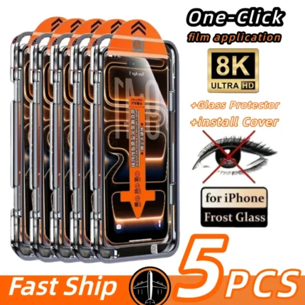 5-Pack HD Tempered Glass for iPhone 17–11 Series – Scratch-Resistant, Easy Dust-Free Install