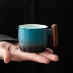 80ml Ceramic Retro Coffee Cup Office Water Cup Filter Tea Mug Wooden Handle Coffee Mug Handmade Tea Coffee Cup Birthday Gift - Image 4