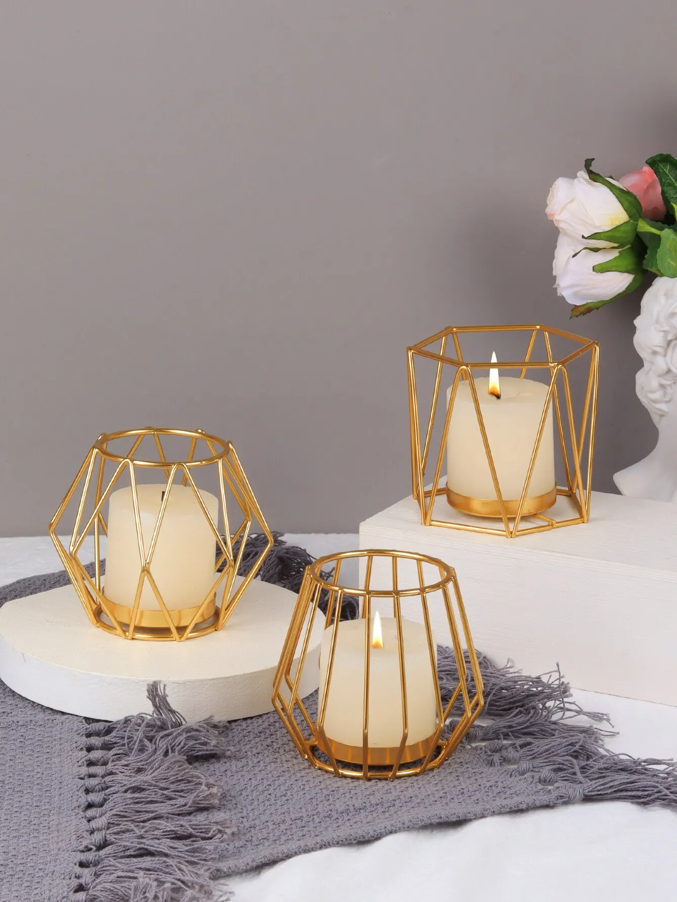 kf-S1afd2e564e164371aa7238a14820f9faw 1 Nordic Gold Iron Candlestick Creative Home Model Room Hollowed out Line Home Romantic Atmosphere Candlestick Decoration - Image 1