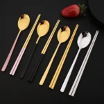 304 Stainless Steel Cutlery Set Sushi Sticks Dinner Spoons Set 10Pcs Dinnerware Korean Chopsticks Dessert Spoon Flatware Set - Image 2