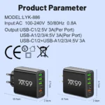 65W USB-C Fast Charging Wall Adapter for iPhone, Samsung Galaxy, Xiaomi & Huawei – PD Quick Charger - Image 6