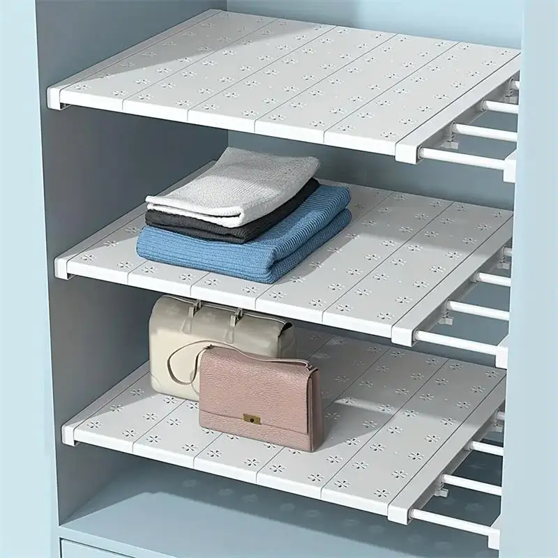 kf-S290c125c963f41d989582a63b68e5664Y White Expandable Divider Punch-free Retractable Layers Board for Wardrobe Storage Kitchen and Bathroom Shelf Dormitory Dividers - Image 1