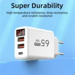 65W USB-C 3-Port Fast Charger with QC3.0 – EU/US/UK Wall Adapter - Image 3