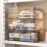 1pc gray drawer acrylic medicine storage box, large capacity stackable medicine sorting box, pull-out medicine box - Image 2